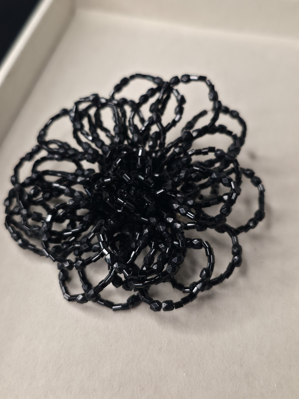 💫3x25$ Handmade Black Beaded Flower Brooch 5"